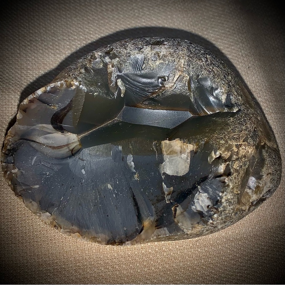Dark Flint / Chalcedony with Conchoidal | Raw Stone Specimen | 1.4 lb+